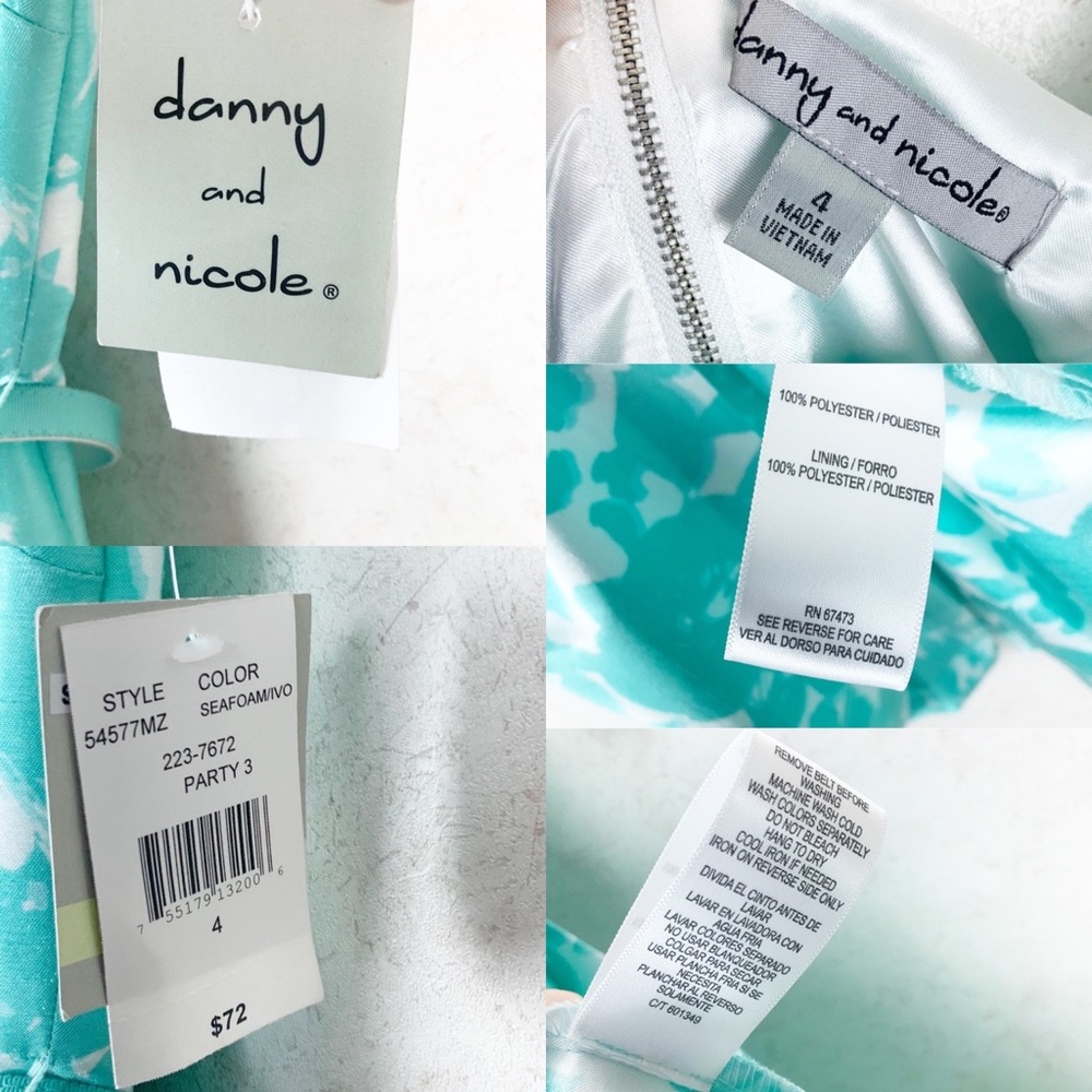 Danny And Nicole Blue White Floral Fit & Flare Dress Belt Spring Wedding Guest - Picture 7 of 7